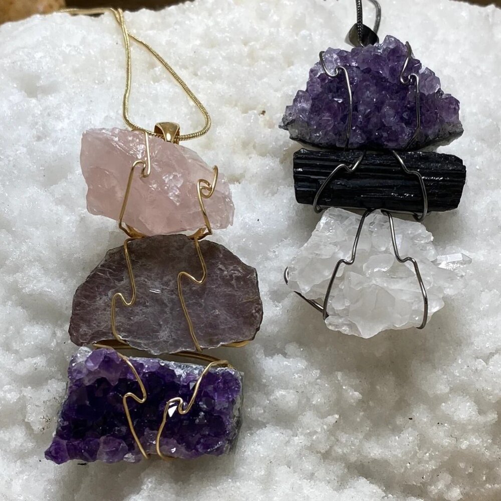 Trilogy 3 Stone Raw Crystal stone Pendant with chain